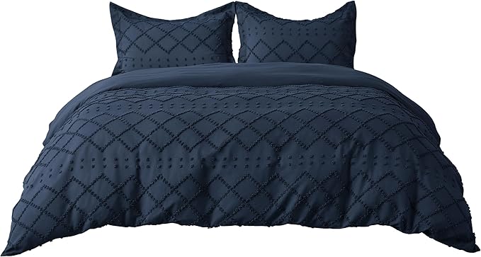 Bedsure Boho Duvet Cover Queen Size - Navy Breathable & Soft Boho Bedding, Machine Washable Comforter Cover for All Seasons, Includes 1 Duvet Cover 90"x90" with 2 Pillow Shams & Zipper Closure
