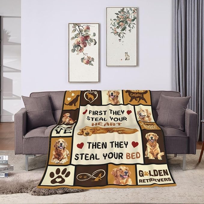 Golden Retriever Blanket Golden Retriever Throw Blanket Gifts Super Soft Flannel Lightweight Fluffy Plush Fuzzy Fleece Dog Decor Blanket for Woman Girl Kids Boys for Bed Sofa Bedding 50"X60"