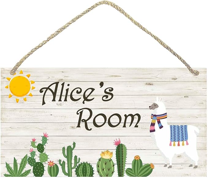 Personalized Name's Llama & cacti summer-style decor Nursery Kid's Children's Girls Bedroom Door Sign Wood Plaque Sign Wall Decor Gift