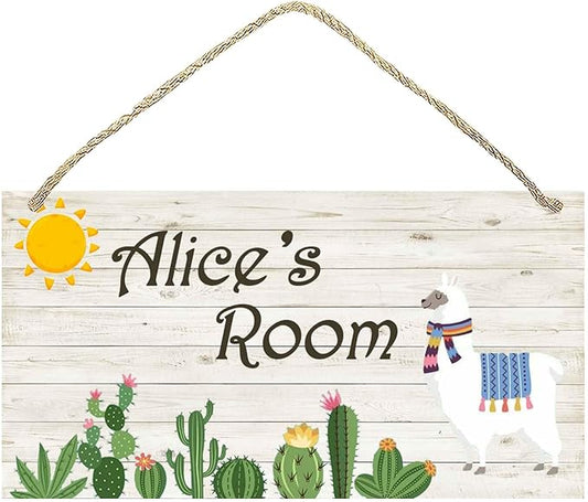 Personalized Name's Llama & cacti summer-style decor Nursery Kid's Children's Girls Bedroom Door Sign Wood Plaque Sign Wall Decor Gift