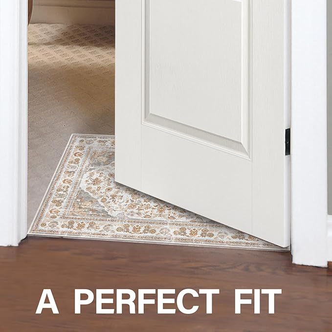 Vhong Boho Area Rugs Washable Vintage Modern Neutral Small Carpet Brown and Grey 2×3 Doormat High Traffic Rugs for Bathroom Kitchen Entryway Non Slip