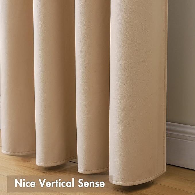 MIULEE Camel Beige Velvet Curtains Thermal Insulated Blackout Curtain Drapes for Bedroom Living Room Darkening 108 Inches Long Curtains Panels Rod Pocket Set of 2