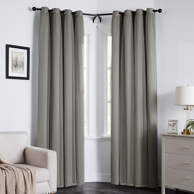 100% Blackout Curtains for Bedroom, Double Layer Grey Curtains, Black Out Curtain 84 inch Long with Sheer Overlay for Living Room, Room Darkening Window Drapes with Grommet, 52" W x 84" L