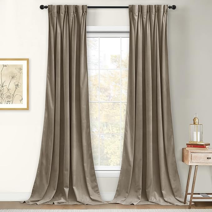 StangH Camel Beige Velvet Curtains 84 inches Long, Pinch Pleated Room Darkening Bedroom Drapes Thermal Insulated Luxury Home Decoration for Office Living Room, W30 x L84, 2 Panels