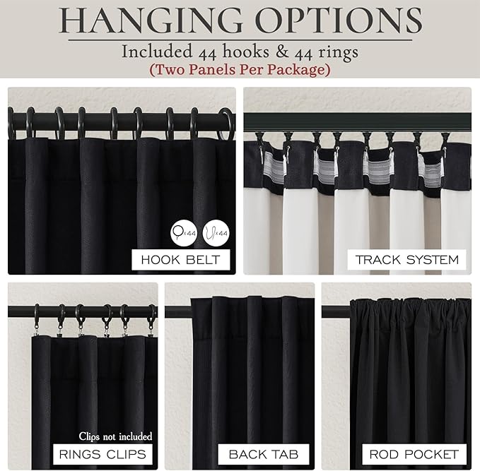 Black Out Curtains 60 Inches Extra Wide Luxury Linen Curtains 84 Inch Length for Living Room, Pleated Farmhouse Bedroom Thermal Heavy Drapes for Winter Thick Large Window 60"W x 84"L 2 Panels