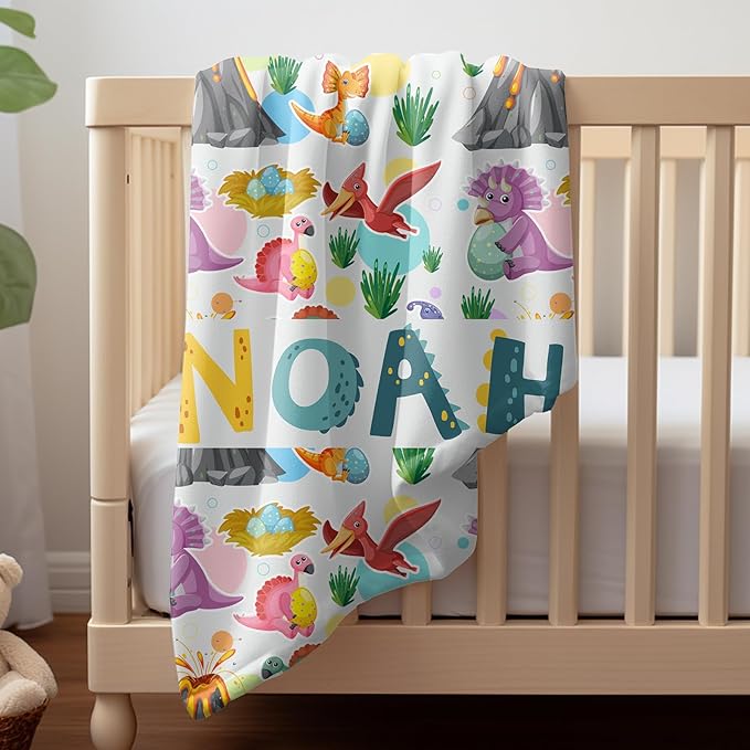 Personalized Baby Blankets, Customized Easter Blanket for Kids, Personalized Dinosaur Baby Blanket with Name, Custom Easter Baby Blanket for Boys, Girl & Kids, Baby Boy Newborn Soft