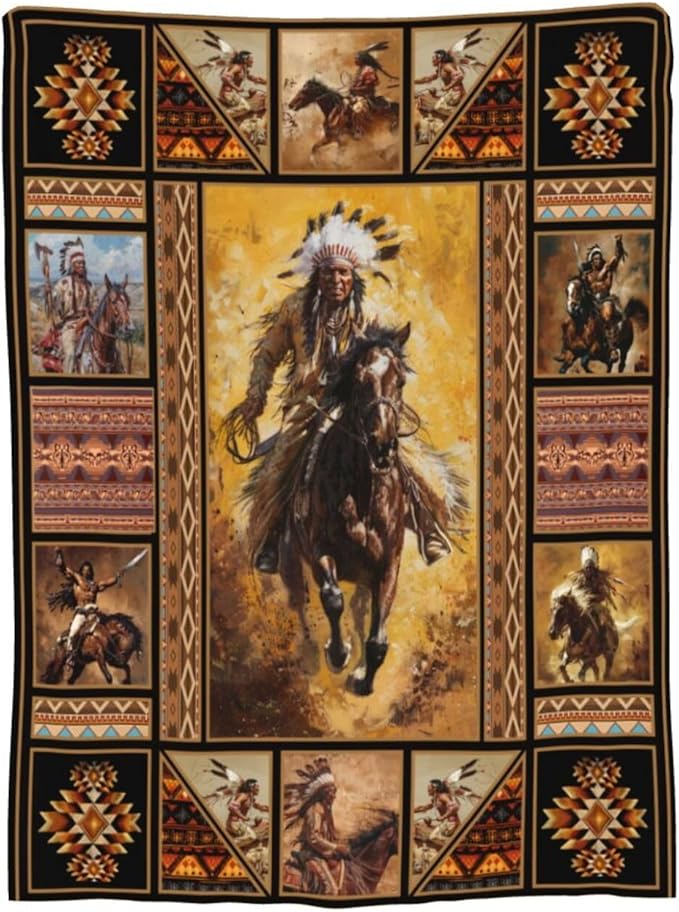 Rustic Indians Blanket Native American Throw Blanket Retro Chief Flannel Stuff Merch Cozy Decor Fleece Plush Fuzzy Warm Soft Lightweight Bedding Indians Gifts for Women Men Girls Couch 50"X40"