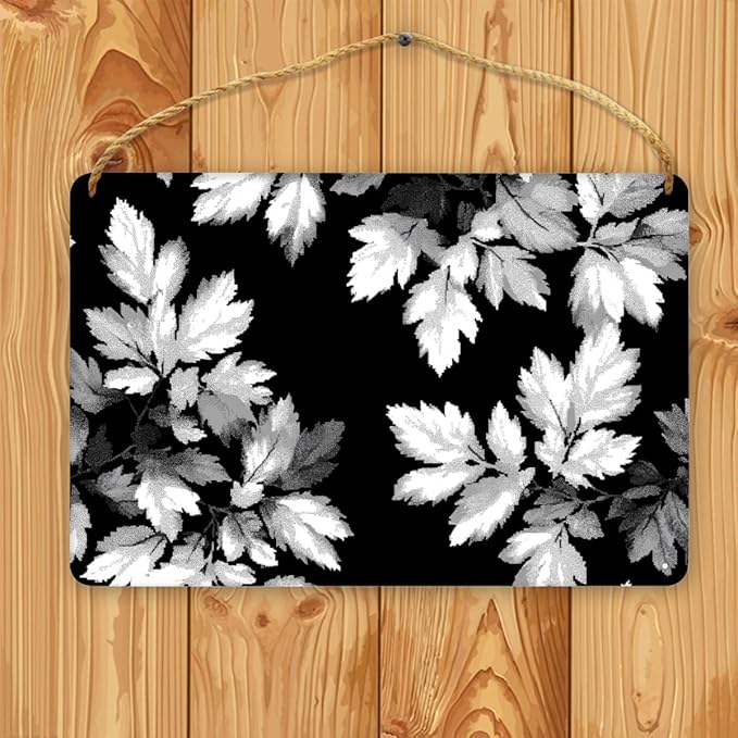 Stylish Monochrome Leaves Wooden Wall home bathroom decor sign 12x8 Inch,Stylish Wood Decor for Kitchen & Nursery, Perfect Rustic Wall Art for Farmhouse styles Home Decor Lovers