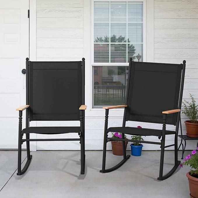 Shintenchi 2 Pcs Outdoor Rocking Chairs Set,Upgraded High Back Patio Rocking Chairs Set,Breathable Textilene Fabric Rocking Chair for Porch,Patio,Garden,Balcony