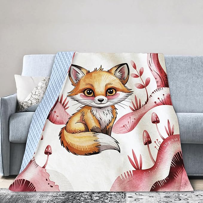 Personalized Baby Blanket with Name – Woodland Rusty Red Fox Design Soft Receiving Blanket for Newborn Girls, Custom, Cozy Nursery Decor for Toddlers