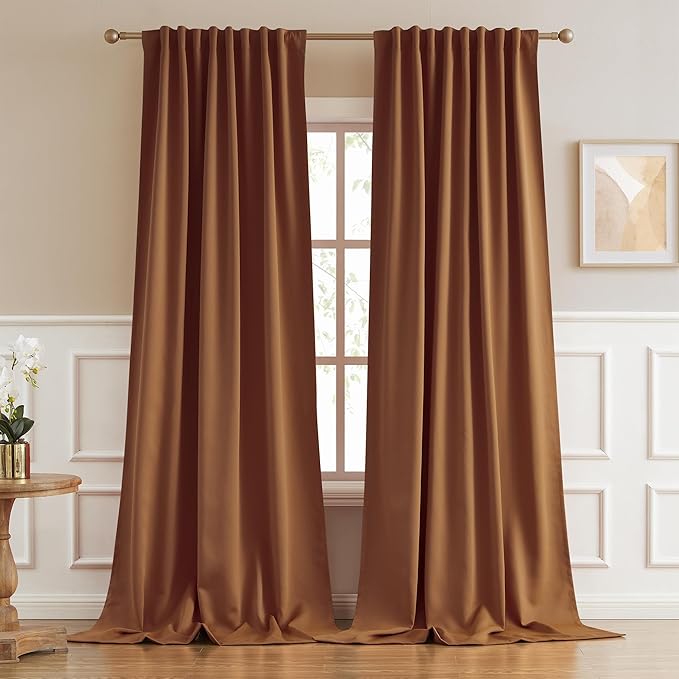 DUALIFE 108 Inch Curtains 2 Panels Set Back Tab Pocket Thermal Insulated Energy Efficient Patio Sliding Door Curtains for Living Room 52 by 108 Inch