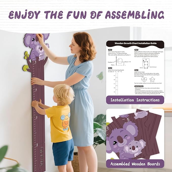 Personalized Name Growth Chart, Cute Koala Wood Height Chart, Height Measurement for Wall Boy Girls, Height Wall Chart Growth Measuring Ruler Room Wall Decor