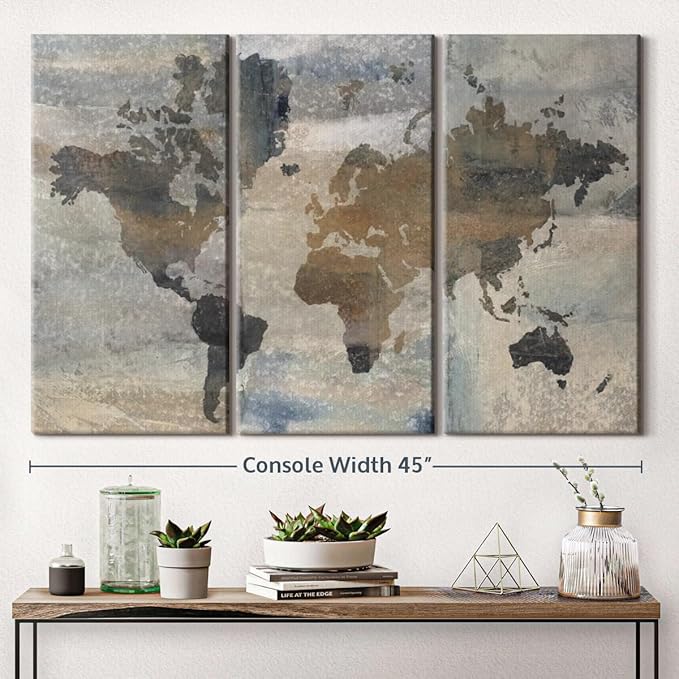 ElephantStock Stone World Wall Art - Horizontal Canvas - 3-Piece Lobby Wall Decor - Painting Map Canvas Print - Beige and Gray Decor for Wall by Avery Tillmon - 45" X 28"