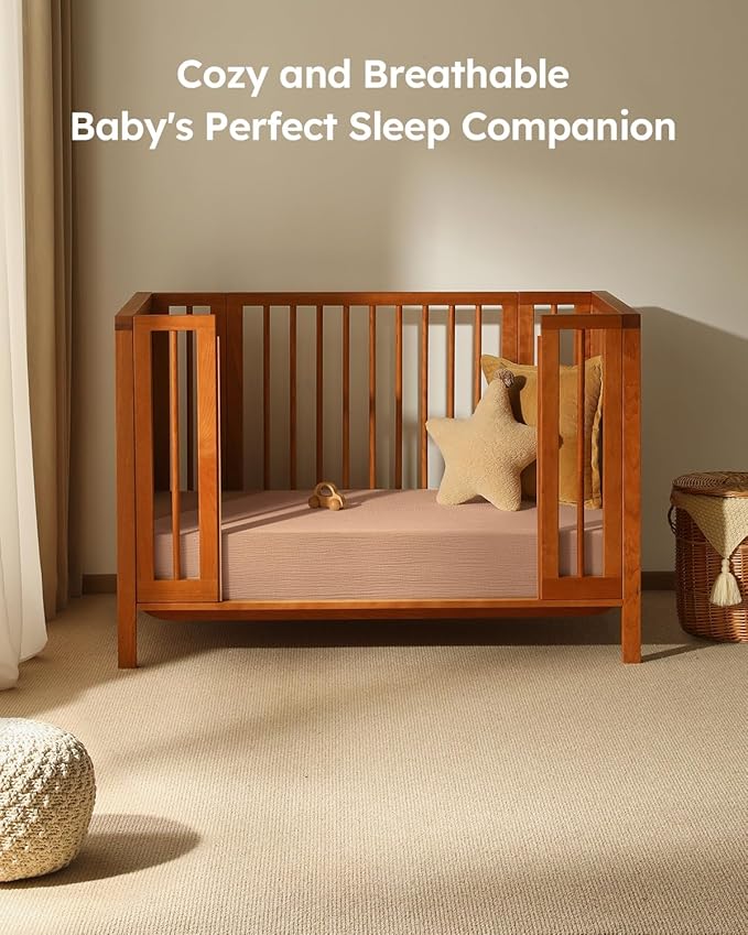 Muslin Crib Sheets for Boys Girls, 100% Cotton Fitted Crib Sheet 2 Pack for Standard Crib and Toddler Mattress, Breathable Soft Baby Sheet 28x52x8in Beige & Brown