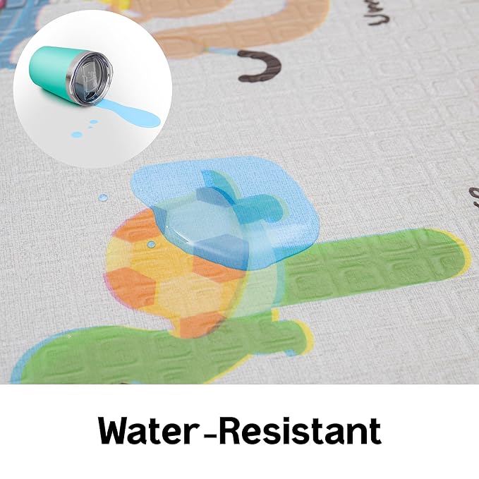 Baby Foldable Play Mat for Baby - Hello Bear ABC Design Floor Mats design - Perfect Tummy Time Mat & Nursery Rug - Portable Playroom Rug, Double-Sided, Waterproof, Made in Korea - Large 79" x 55"