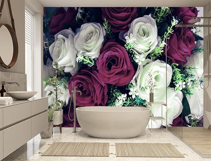 XMPMBM-Rose Floral Fabric Wallpaper Living Room Bedroom Bathroom Wall Mural-W 154" X H 105"（112 Square Foot）