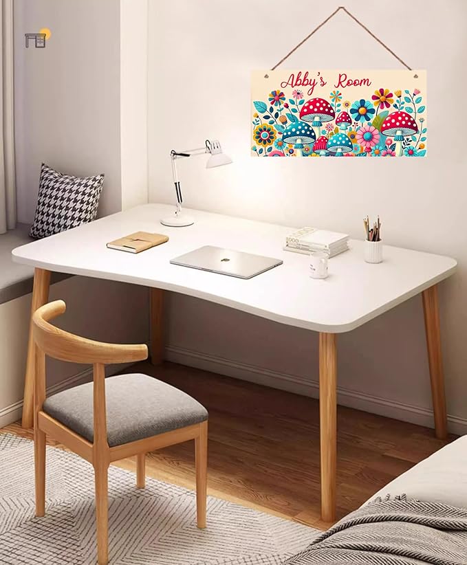 Personalized Name Vintage Mushroom and Flowers Sign For Girls Room Baby Nursery Door Wood Plaque Hanging Wall Art Decor For Kids Bedroom Nursery Home Kitchen Garden Yard Wall Club