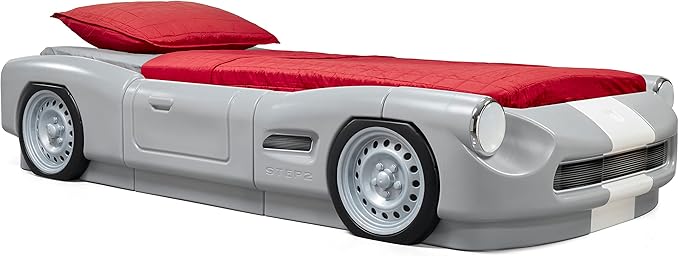 Step2 Roadster Toddler-to-Twin Bed, Transition Race Car Bed for Boys & Girls, Adjustable, Made of Durable Plastic, For Toddlers 3+ Years Old, Gray