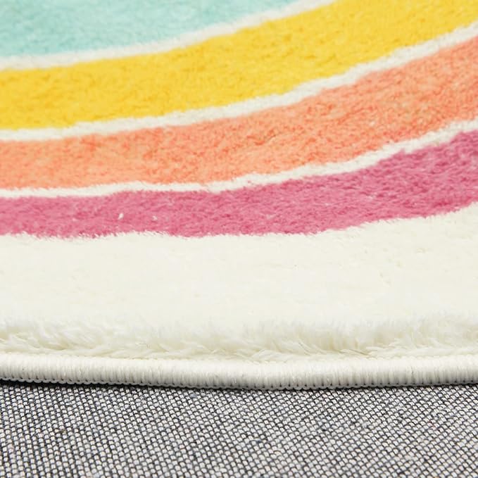 Topotdor Rainbow Round Rug for Bedroom,Colorful Boho Decor Nursery Rug,Ultra Soft Washable Reading Corner Rugs,47" Round