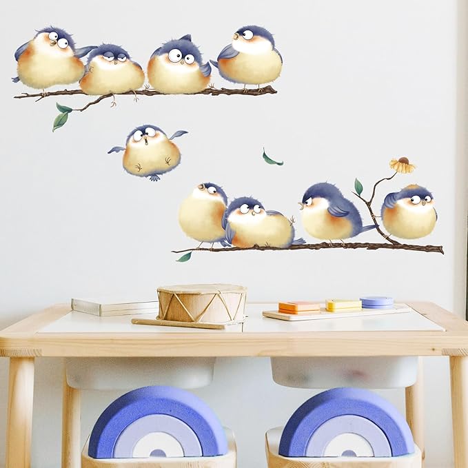 DILIBRA Blue Bird on The Branch Wall Decals, Peel and Stick Lovely Bird Wall Decals, DIY Vinyl Art Murals for Nursery Kids Bedroom Living Room Classroom Preschool Playroom