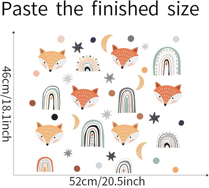 ROFARSO Colorful Cute Fox and Rainbow Wall Sticker for Kid Removable Animal Dot Star Wall Decal DIY Decoration for Nursery Baby Bedroom Playroom Living Room Gaming Room