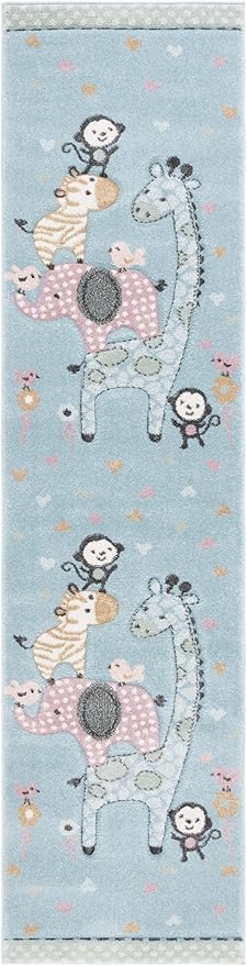 SAFAVIEH Carousel Kids 100 Collection Runner Rug - 8' Runner, Blue, Transitional Design, Stain Resistant, Ideal for High Traffic Areas in Hallway, Bathroom & Kitchen (CRK120K-28)