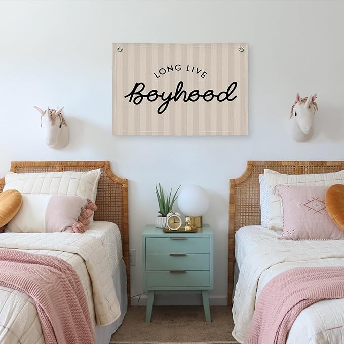 Long Live Boyhood Banner, Boy Nursery Decor, Canvas Banner Wall Hanging Flag Decor for Nursery Playroom Toddler Room, Boys Kids Room