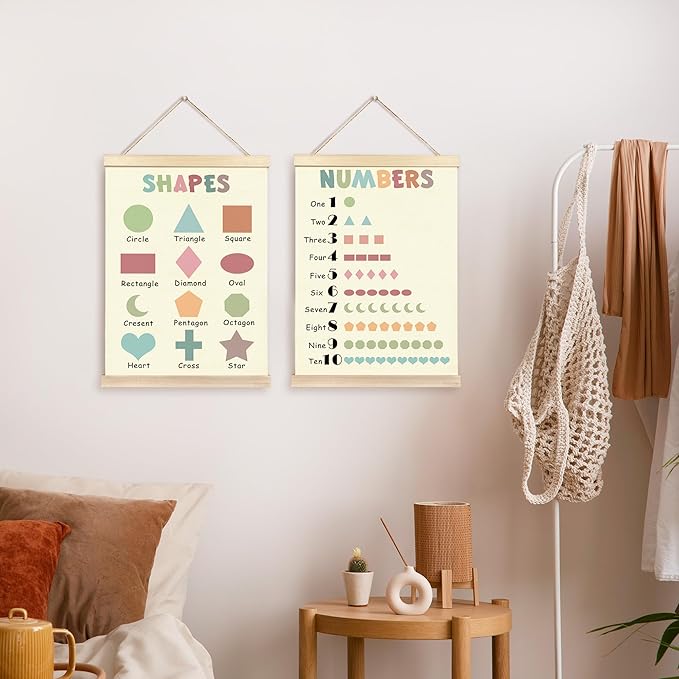CGBHW Boho Educational Shape Poster Hanger Frame Set of 2, Geometry Number Learning Posters Wall Art Hanging Decor for Kids Room Nursery Classroom Home School Playroom Homeschool, 16x12 Inch