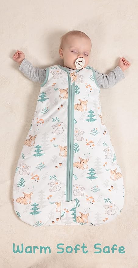 Baby Sleeping Bag 2.5 TOG Cotton Winter Sleep Sack for Newborn babies, Unisex Baby Wearable Blanket with Animal Patterns, Deer, XL