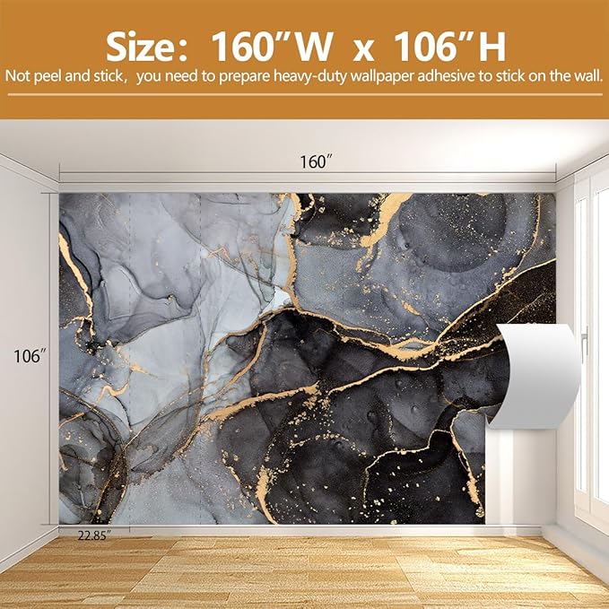 Dark Marble Wallpaper Natural Abstract Texture Wall Mural for Living Room Bedroom（Not Peel and Stick）