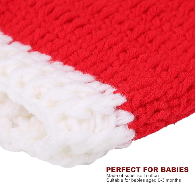 ZJchao Baby Crochet Christmas Clothes, Soft Cotton Newborn Photography Prop Infant Outfit Set with Hat Pants Boots, for Boys 0-3 Months Holiday Photoshoot