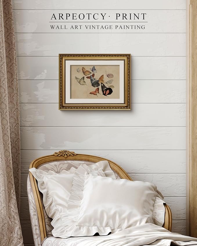 ARPEOTCY Vintage Gold Framed Wall Art, Classical Flying Butterflies Paintings, Aesthetic Canvas Prints Artwork with Frame, Victorian Wall Decor for Living Room Bathroom Bedroom 11x14 inch