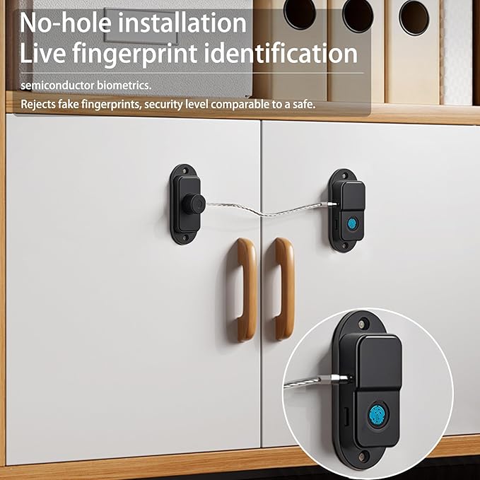 Fingerprint Fridge Lock (2 Pack),Refrigerator Lock with Fingerprint,for Fridge, Cabinet Locks, Drawers, Dishwasher, Toilet and Cabinet Locks Baby Proofing, 3M Adhesive No Drilling (Black)