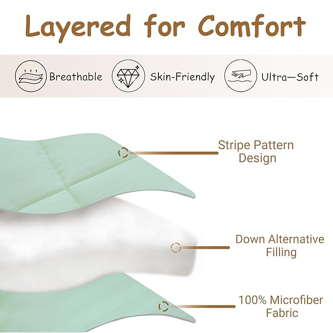 ZPECC Toddler Down Alternative Comforter, 39x47 Hypoallergenic Baby Blanket Quilt, Soft Breathable Lightweight All Season Kids Duvet Insert for Crib Stroller Cot Daycare, Green Stripe