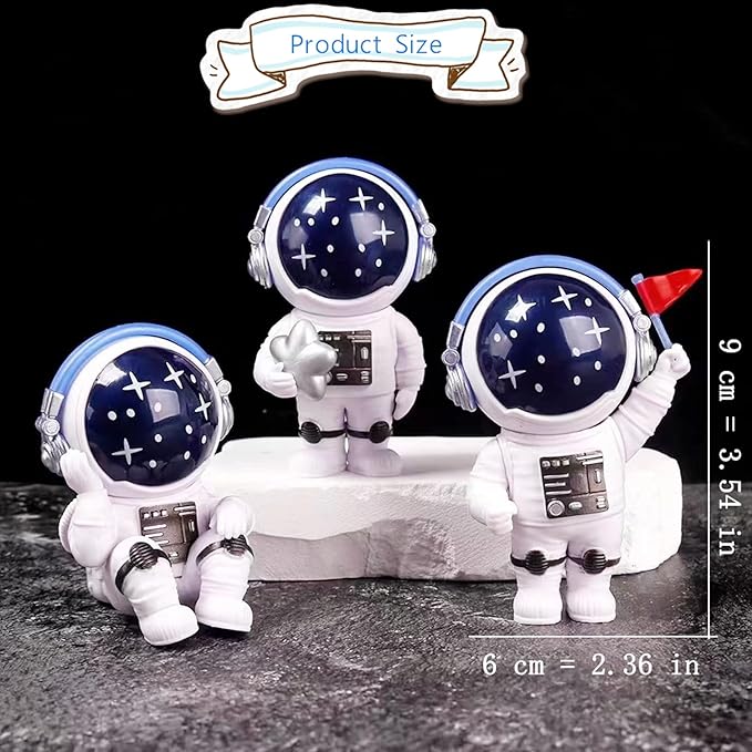 Blue Stars Astronaut Statues, Resin Space Theme Figurines Cake Toppers Shelf Room Decor