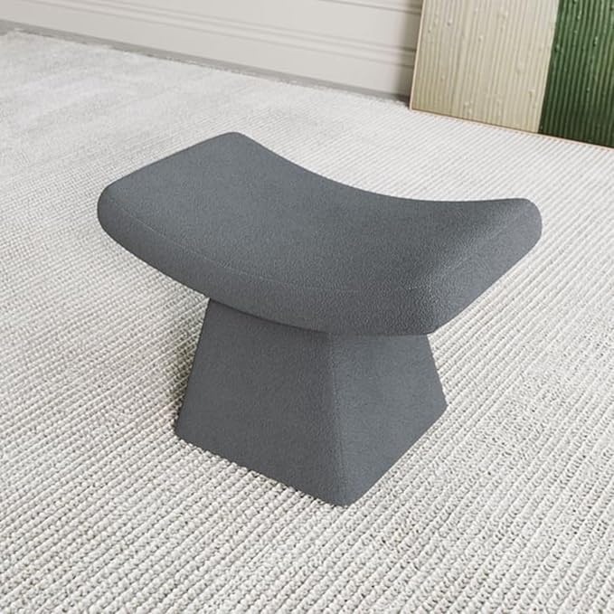 homary Vanity Chair Boucle Curve Ottoman, Plush Upholstered Foot Stool for Lving Room, High-Resilience Foam Chair for Bedroom, Stool Short for Entryways (Gray)