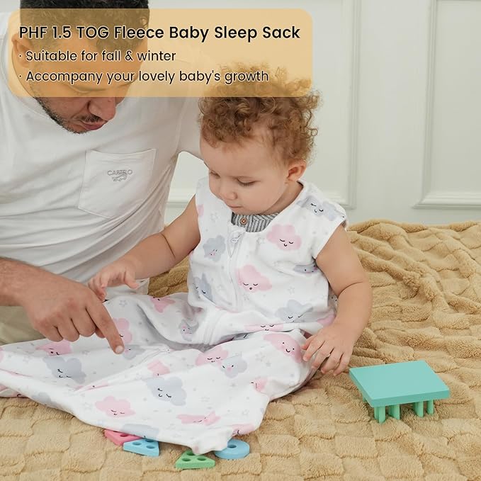 PHF 3 Pack Warm Micro-Fleece Baby Sleep Sack 18-24 Months, Soft Baby Wearable Blanket, 2-Way Zipper Sleeping Bags, Comfy Toddler Sleeping Sack for Girls, X-Large Size, Clouds