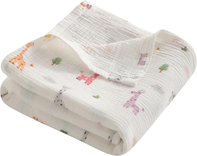 NTBAY 2 Layer Muslin Cotton Baby Swaddle Blanket, 30x40 Soft and Breathable Receiving for Newborns and Infants, Perfect for Crib, Stroller, Travel, Lightweight Nursery Blanket, Cartoon Giraffe