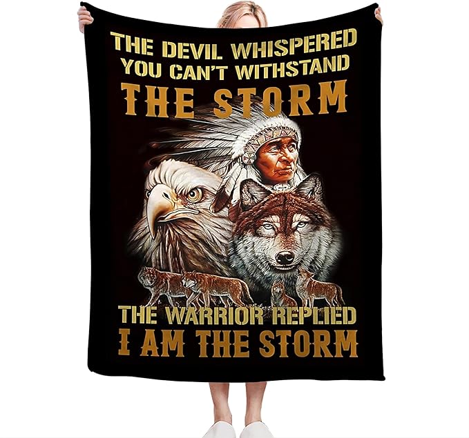 jerkboo Native American Blanket Throws Indian Blanket Wolf Eagle Throw Blanket for Men Women Kids Adults Soft Warm Cozy Fleece Blanket for Couch Sofa Bed 80""x60""