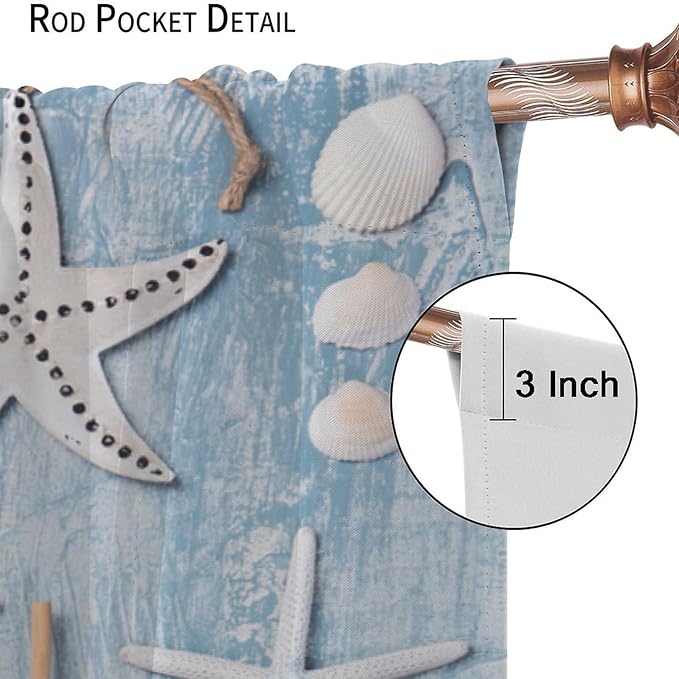 Nautical Curtain,Navy Anchor Sailing Map Starfish Seashells Bedroom Curtain,Waterproof Washable Fabric for Bedroom Decor Set 2 Panels,42x54 Inches