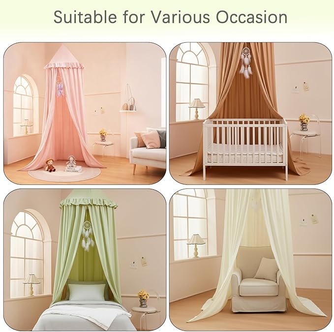 Akiky Kids Bed Canopy for Crib & Twin Size with Ruffles Dreamcatcher, Boys Princess Girls Nursery Room Decor Toddler Baby Dome Round Hanging Tent Curtains Skirt Over Bed Reading Nook Play Yellow