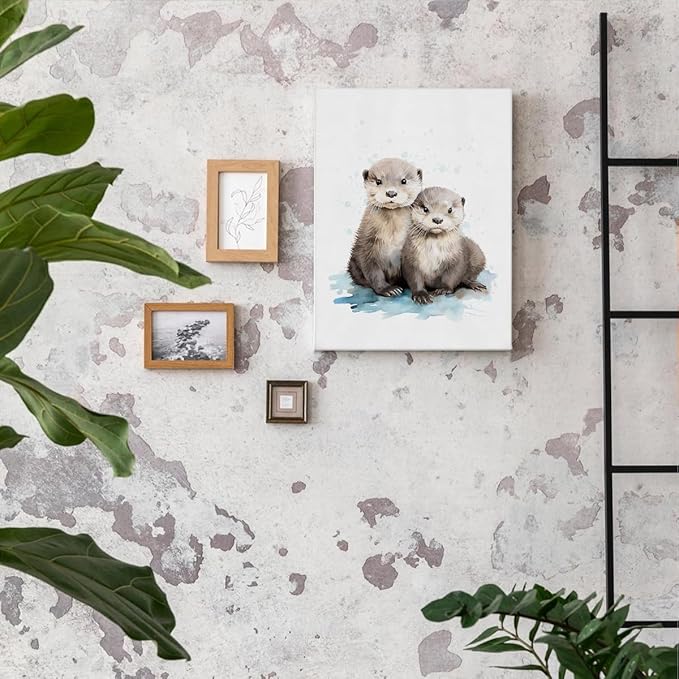 BIWSHA Sea Otter Watercolor Wall Art Prints,Sea Otter Picture Paintings Animal Canvas Wall Art Prints for Kids Room Nursery Bedroom Bathroom Home Walls,11x14 Inch (Two)