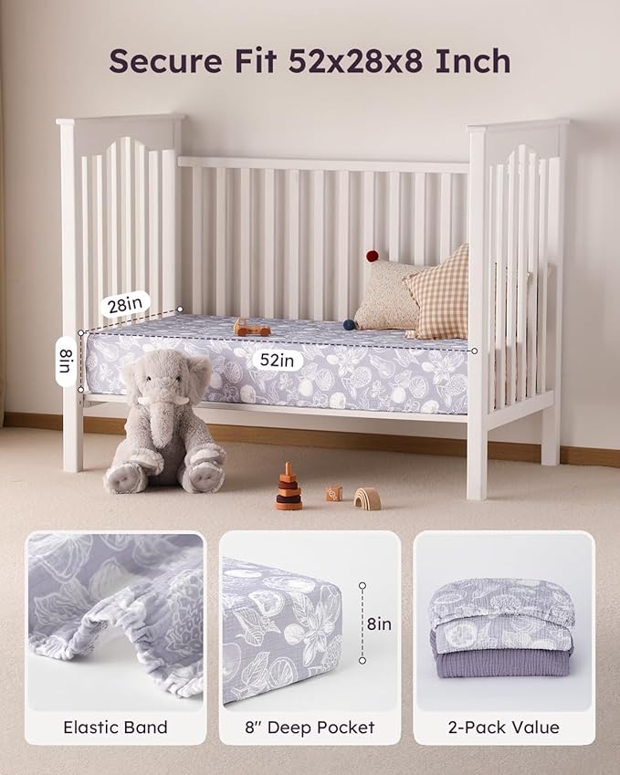 Yoofoss Muslin Crib Sheets for Boys Girls, Organic Baby Crib Sheets for Standard Crib Mattress & Toddler Mattress, Soft, Breathable, Durable 52"x28"