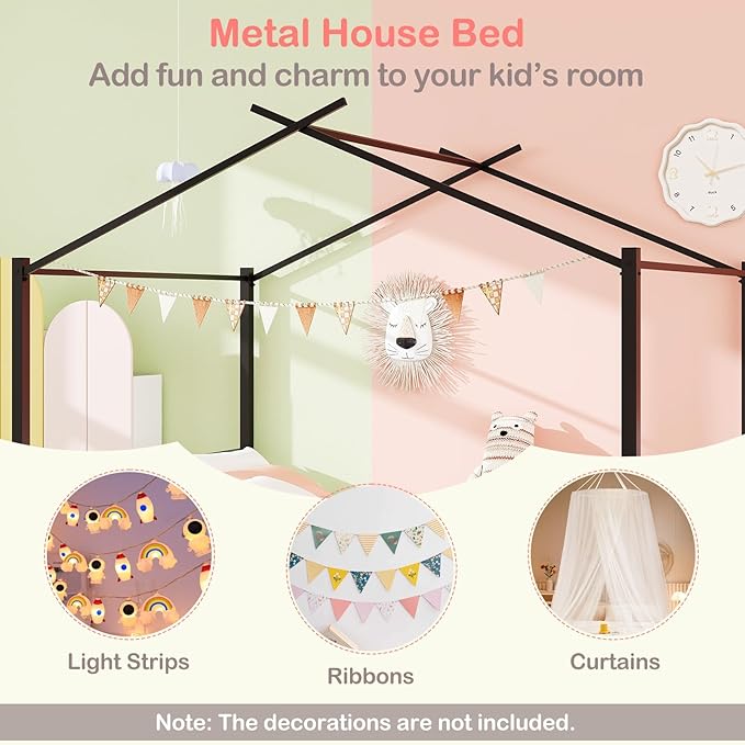 Giantex Full Size House Bed with 2 Storage Drawers, Metal Montessori Bed Frame with Headboard & Footboard, Full House Beds for Kids Girls Boys, No Box Spring Needed, Noise Free (Black)