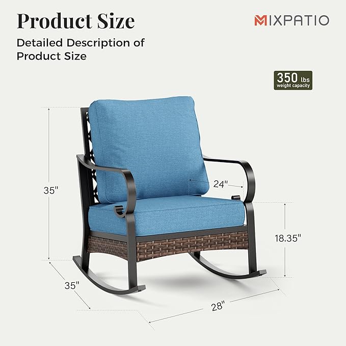 Outdoor Patio Rocking Sofa Chairs Set of 2 Steel Frame Porch Furniture with Deep Seating and 5.75" Cushions for Lawn Backyard Deck, Navy Blue