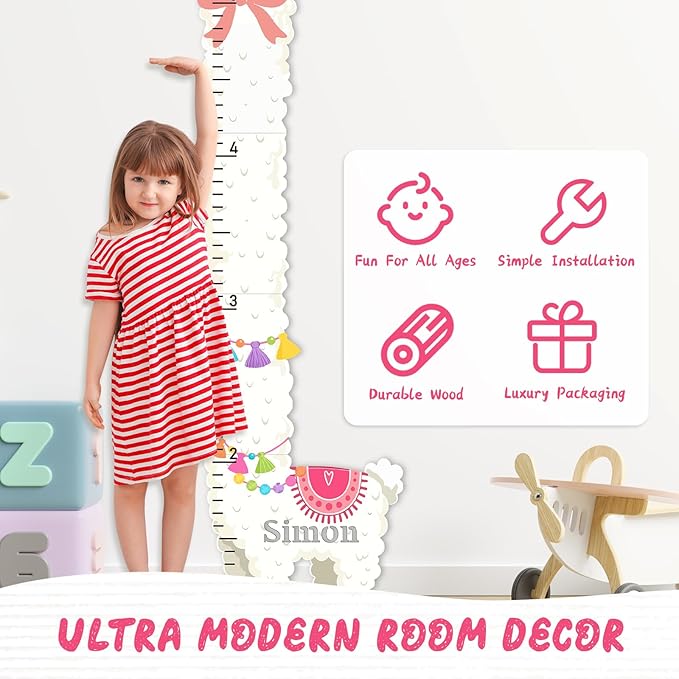 Personalized Child Growth Charts, Alpaca Wooden Kids Height Wall Chart, Height Measurement for Wall Kids Room Nursery Decor