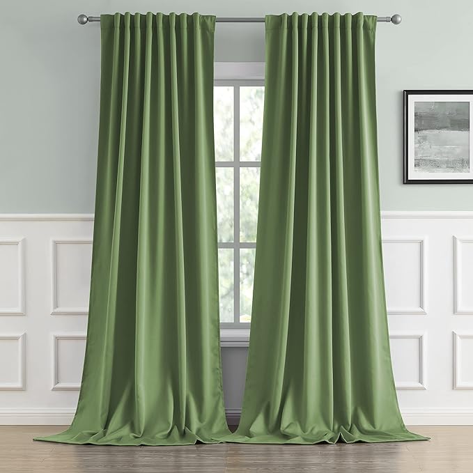 DUALIFE Blackout Curtains 120 Inches Back Tab/Rod Pocket Thermal Insulated Room Darkening Curtains Drapes for Living Room 52 Inch Width x 120 Inch Length, Sage Green, 2 Panels