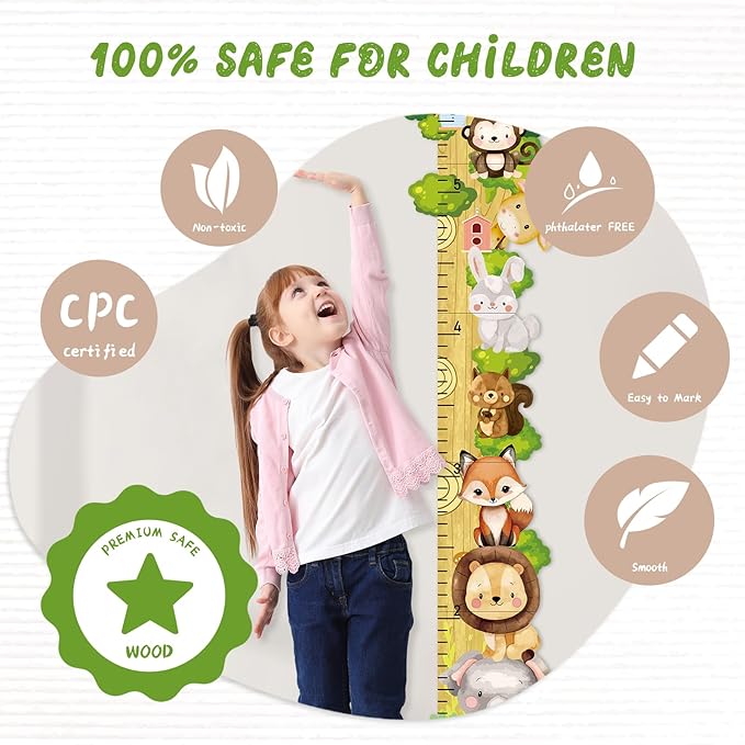 Personalized Name Wooden Growth Chart for Wall - Forest Animal Stack Size Height Chart for Kids, Growth Measuring Board and Kids Height Wall Chart, Children Playroom Decor