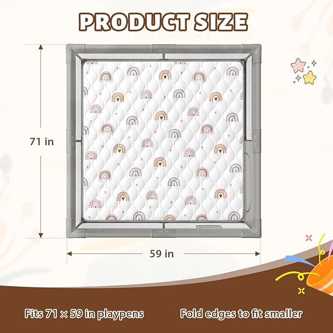 Baby Play Mat 71"x59" Extra Thick Foam Playmat - Water-Resistant Non-Slip Floor Mat & Cushioned Crawling Mat for Babies, Infants & Toddlers for Tummy Time(Rainbow)