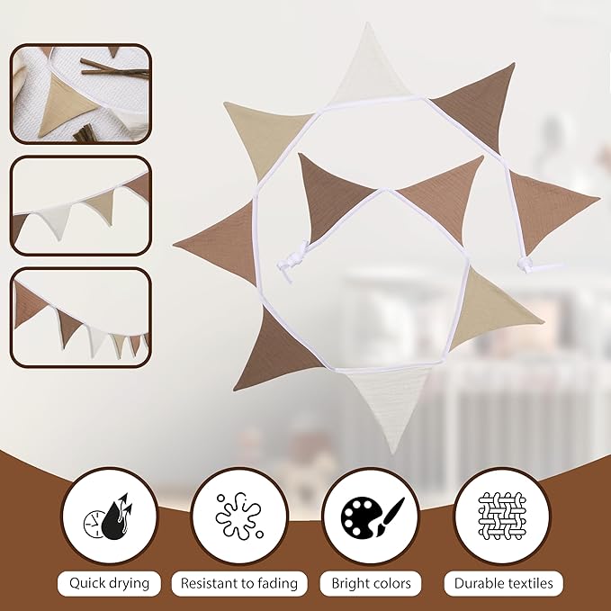 Pennant Banner Flags,Infant and toddler room decoration pennant,for Nursery Decor Baby Birthday Boho Wedding Shower Party Event (Beige triangular flag banner97)